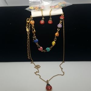 Ladybug Neclace, Bracelet and Earring Set